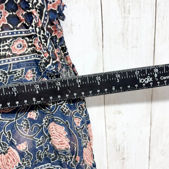 Velvet Shirt Women Size Small Multi Ruffle Scoop Neck Short Sleeve Blouse Boho - Picture 3 of 6